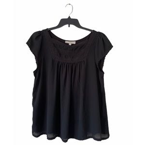 Loft Black embroidered Cap Short Sleeve Blouse Top